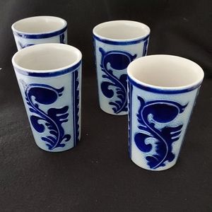 4 German Pottery Salt Glaze BlueGrey Beaker Cup Rein Merkelbach Hohr Grenzhausen